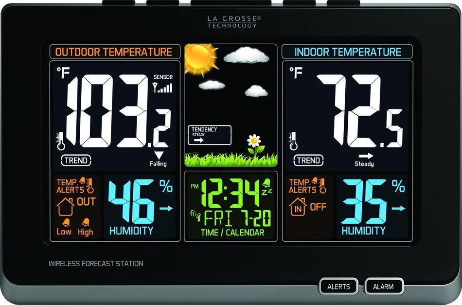 La Crosse Technology 308-1414B Wireless Atomic Digital Color Forecast Station with Alerts, Black N7