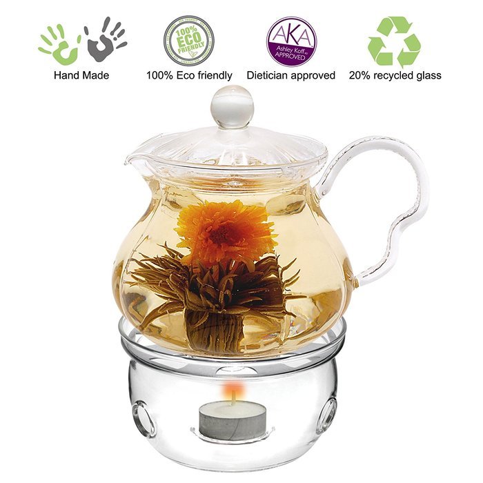 Teapot Set Flowering Tea Glass Teapot Gift Set Harmony 42 Oz / 1242 Ml with Stainless Steel Tea Warmer Alex Tea... N39