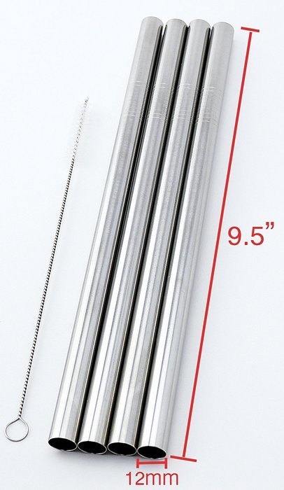 4 BOBA Straw Stainless Steel Extra Wide 1/2" x 9.5" Long Tapioca Pearl Bubble Tea Thick FAT N3