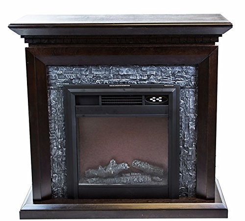 GHP Stone-Look Electric Fireplace w 3D Flames & Multi-Function Remote Control N3