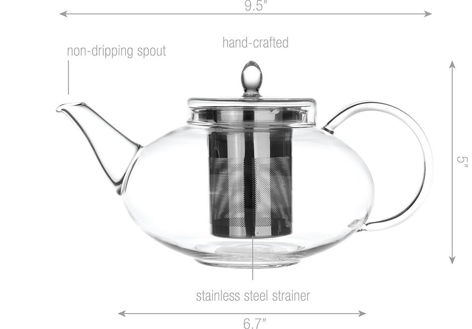 Teapot Set Flowering Tea Glass Teapot Gift Set Harmony 42 Oz / 1242 Ml with Stainless Steel Tea Warmer Alex Tea... N41