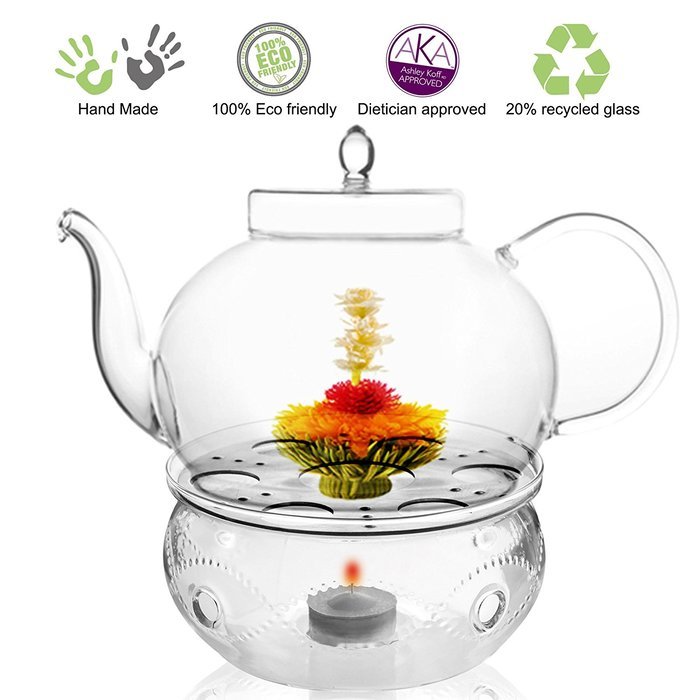 Teapot Set Flowering Tea Glass Teapot Gift Set Harmony 42 Oz / 1242 Ml with Stainless Steel Tea Warmer Alex Tea... N55
