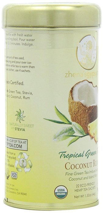 Zhena's Gypsy Tea, Coconut Rum Tropical Green Tea, 1.55 Oz, 22 Count Tea Sachets N4