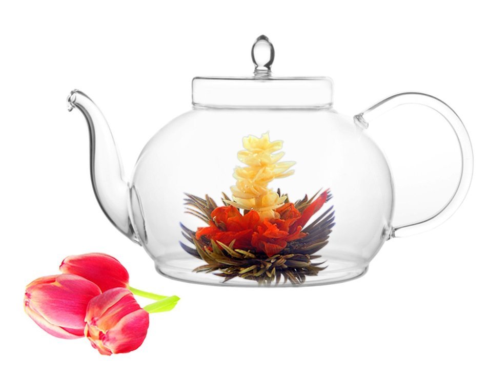 Teapot Set Flowering Tea Glass Teapot Gift Set Harmony 42 Oz / 1242 Ml with Stainless Steel Tea Warmer Alex Tea... N59
