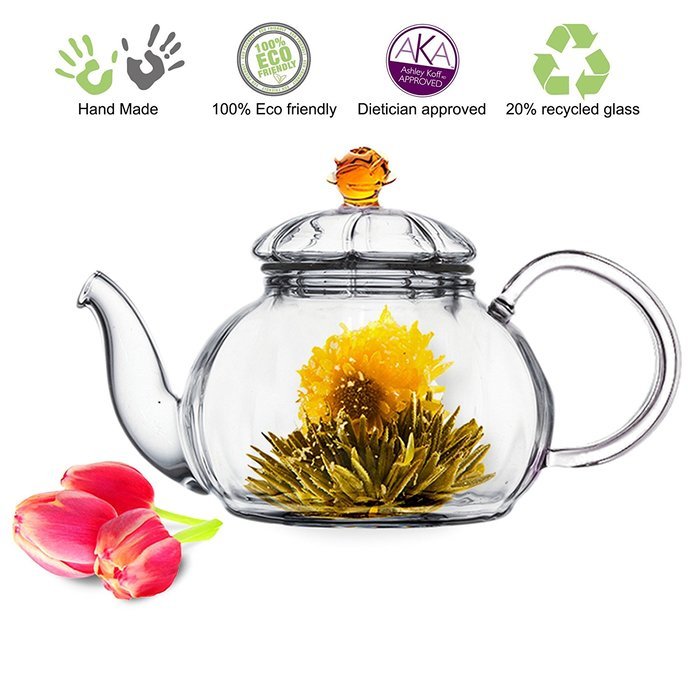 Teapot Set Flowering Tea Glass Teapot Gift Set Harmony 42 Oz / 1242 Ml with Stainless Steel Tea Warmer Alex Tea... N61