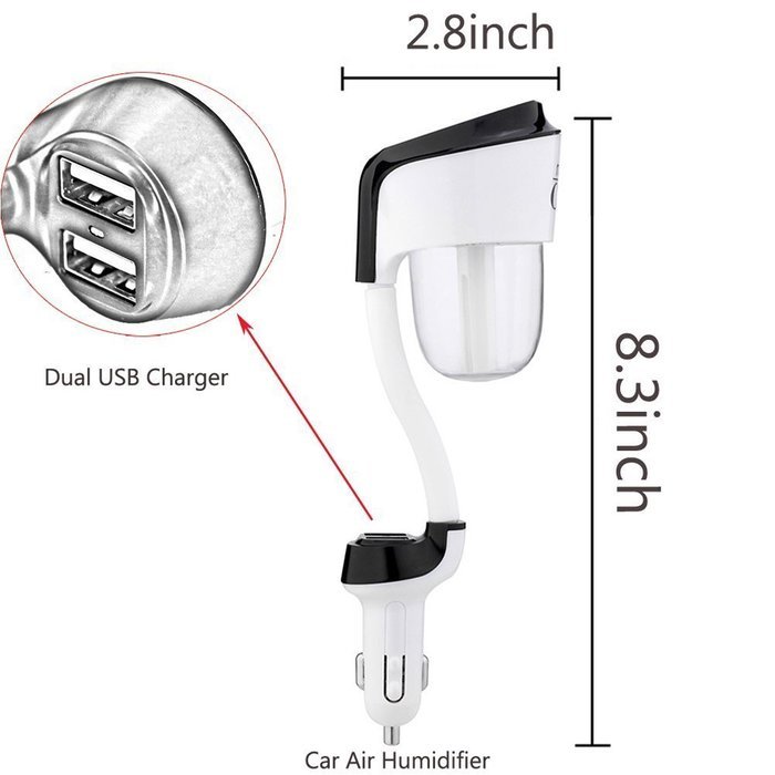 EASYTAR Car Humidifier with USB charger, 5V/2.1A 2 Smart Port Car Charger ,Essential Oil Aroma Diffuser, Air Purify... N18