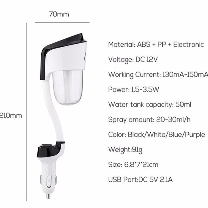EASYTAR Car Humidifier with USB charger, 5V/2.1A 2 Smart Port Car Charger ,Essential Oil Aroma Diffuser, Air Purify... N19