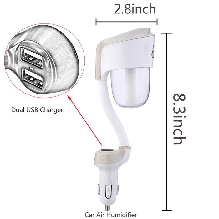 EASYTAR Car Humidifier with USB charger, 5V/2.1A 2 Smart Port Car Charger ,Essential Oil Aroma Diffuser, Air Purify... N20