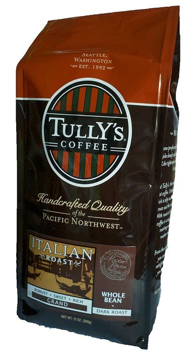 Tully's Coffee Italian Roast, Whole Bean, 12-Ounce Bags (Pack of 2)