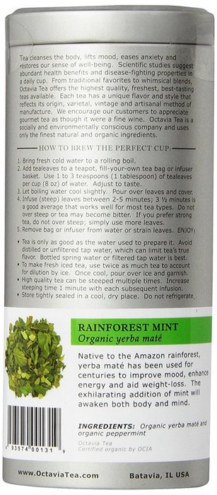 Octavia Tea Rainforest Mint (Organic Herbal Tea / Yerba Mate) Loose Tea, 1.17 Ounce Tin N4