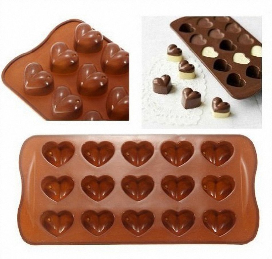 2 Pcs 15 Cavity Heart Silicone Non Stick Cake Bread Mold Chocolate Jelly Candy Baking Mould