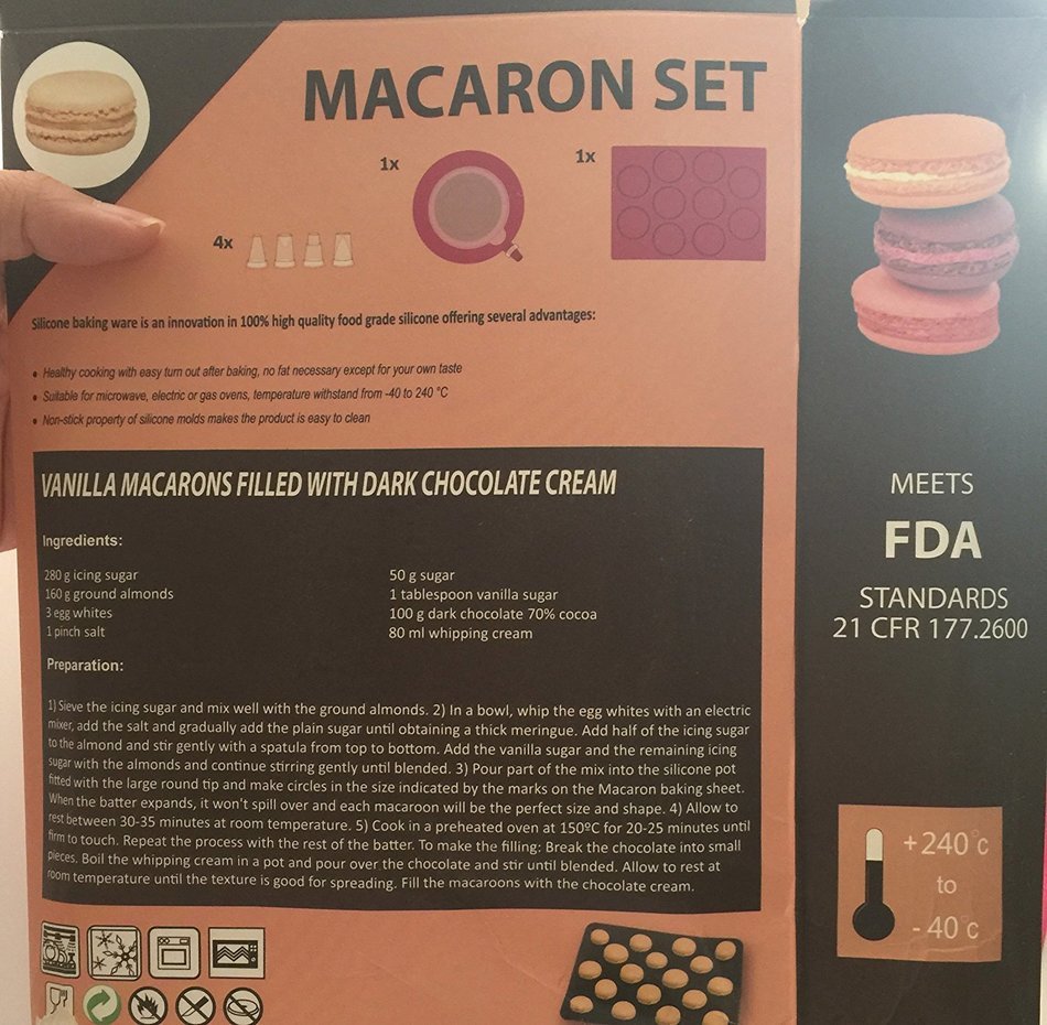 New JJMG French Macaroon Baking Set Tube Silicone Piping Pot Kit 4 Nozzle Tips Decorating Tool with 24 round Cookies... N4