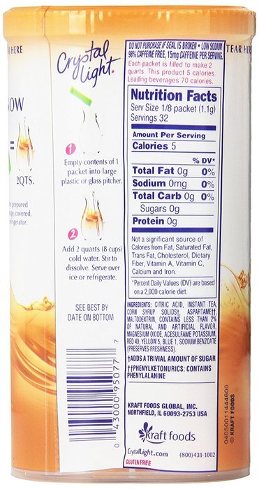 Crystal Light Green Tea Peach Mango Drink Mix (Makes 10-Quarts), 1.85 Ounce Canisters (Pack of 12) N10