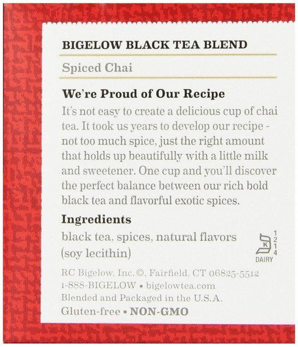 Bigelow Spiced Chai Tea, 20-Count Boxes (Pack of 6) N3