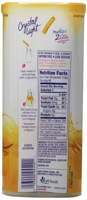 Crystal Light Green Tea Peach Mango Drink Mix (Makes 10-Quarts), 1.85 Ounce Canisters (Pack of 12) N13