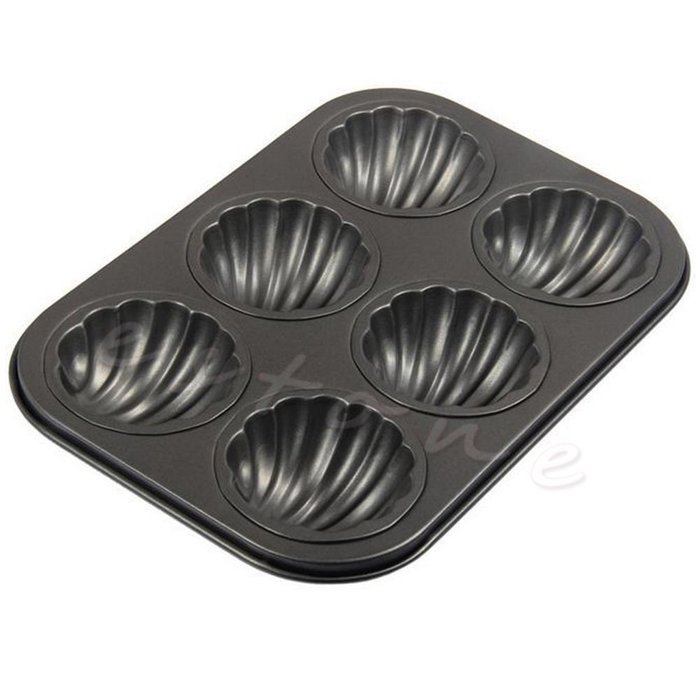 SCASTOE Baking Pan Cookie Candy Mold & 6 Cavity Non Stick Metal Shell Shape Cake Mold N3
