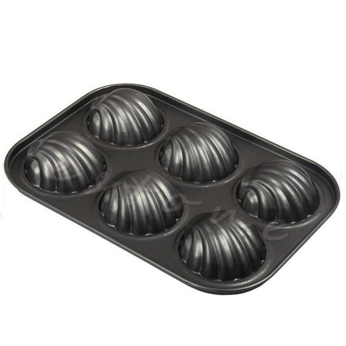 SCASTOE Baking Pan Cookie Candy Mold & 6 Cavity Non Stick Metal Shell Shape Cake Mold N4