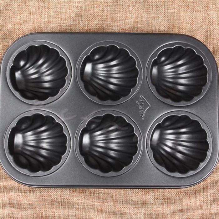 SCASTOE Baking Pan Cookie Candy Mold & 6 Cavity Non Stick Metal Shell Shape Cake Mold N5