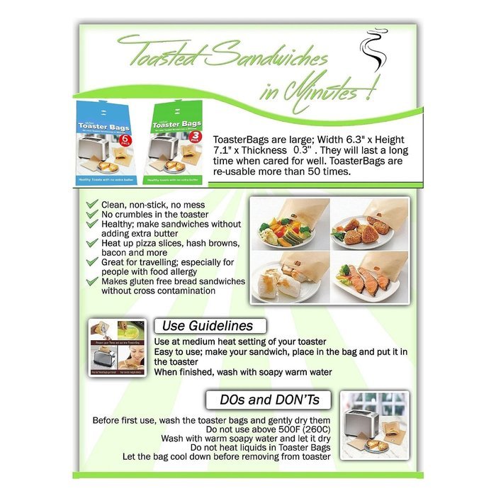 ekSel Non Stick Reusable Toaster Bags, Pack of 3