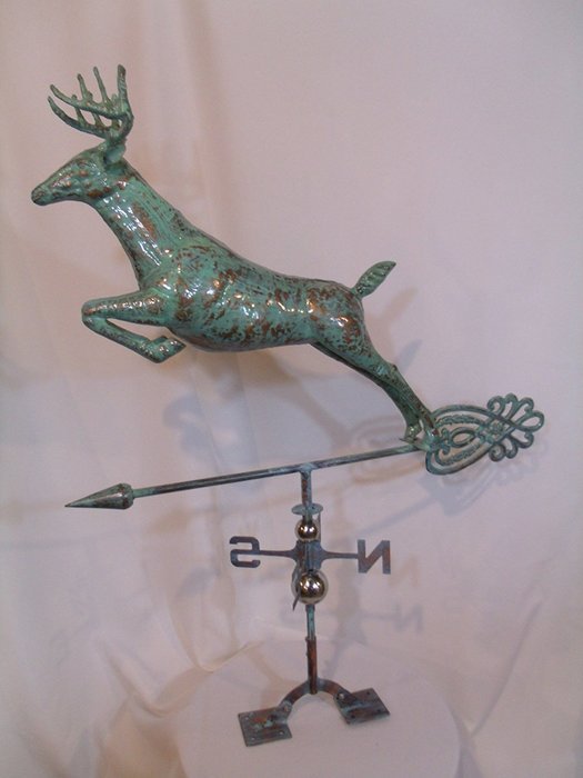 XLARGE Handcrafted 3 Dimensional Jumping Deer Weathervane Copper Patina Finish