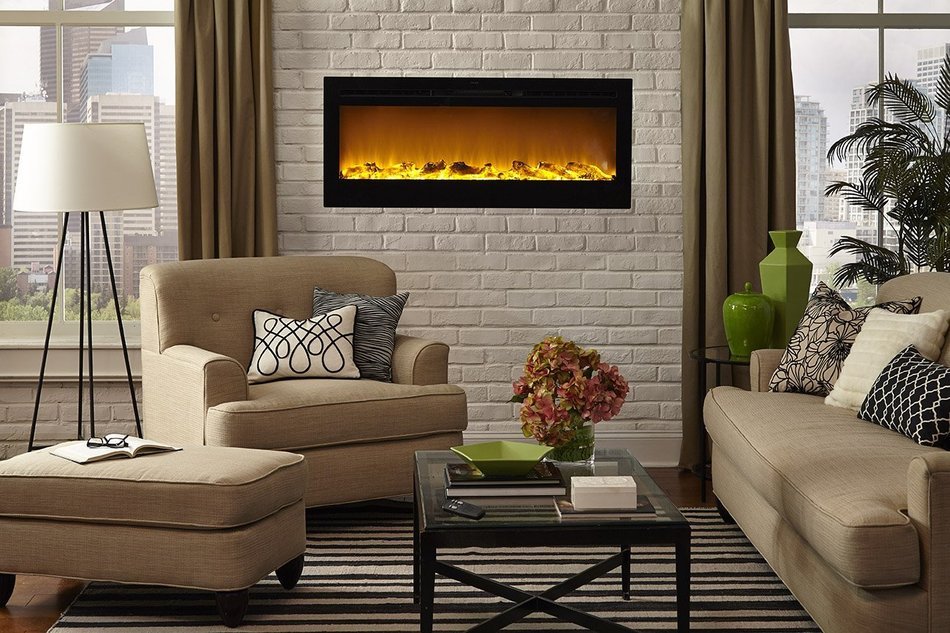 Touchstone 80004 Sideline In-Wall Recessed Electric Fireplace, 50 Inch Wide, 1500/750 Watt Heater (Black) N3
