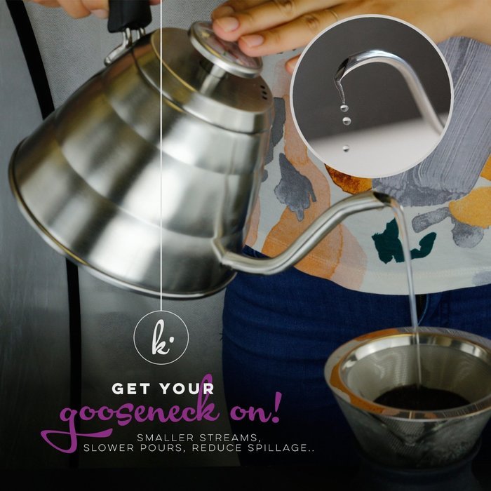Pour Over Coffee Kettle with Thermometer - Gooseneck Drip Stainless Steel Stovetop Tea Pot (1L) N5