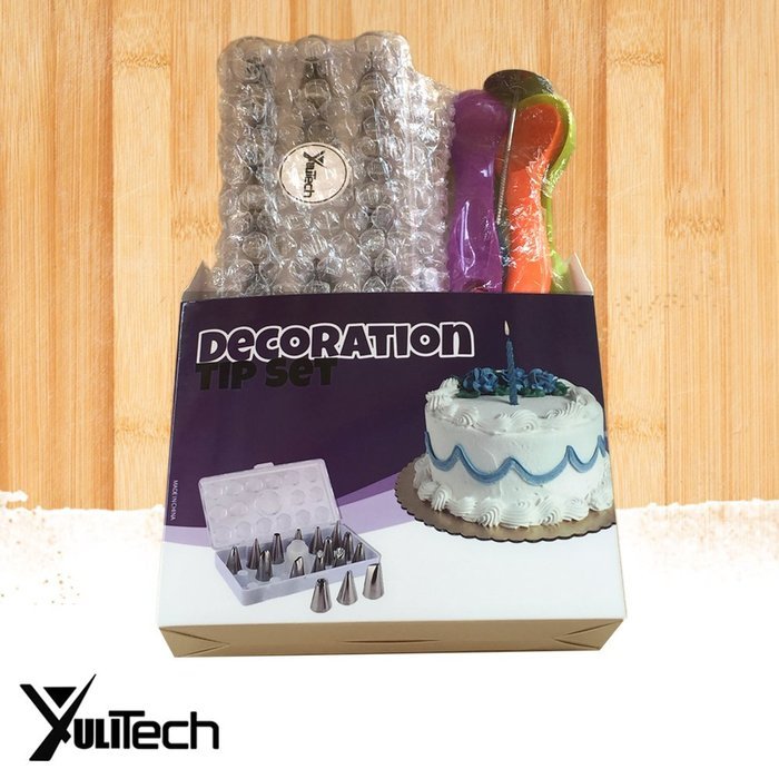 YuliTech Cake Decoration Tip Set, Including 16pcs Stainless Steel Icing Tip Set+10 Pastry Bags+1 coupler+ Measuring... N6