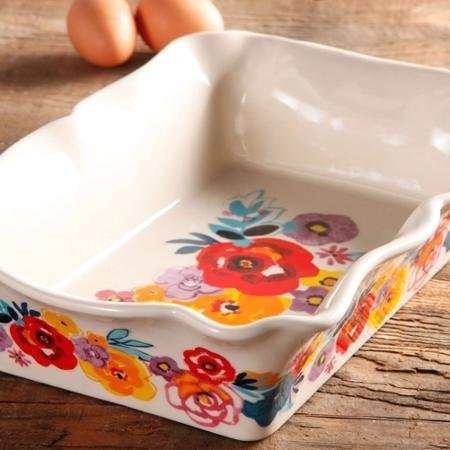 2-Piece Decorated Rectangular Ruffle Top Ceramic Bakeware Set, Multicolor N2