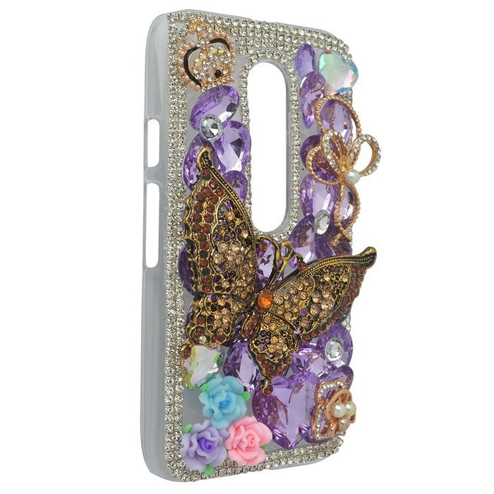 Spritech(TM) Bling Clear Phone Case For Motorola Moto G3/Moto G (3rd Gen),3D Handmade Blue Crystal Butterfly Small... N6