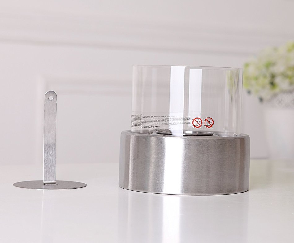 Fire Desire's Orbe Fireplace - Round Shape for Table Top, Stainless Steel Finish, Tempered Glass, Both Indoor... N2