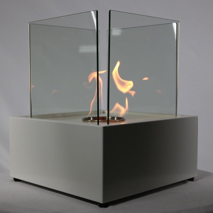 Sunnydaze White Large Cubic Ventless Tabletop Bio Ethanol Fireplace