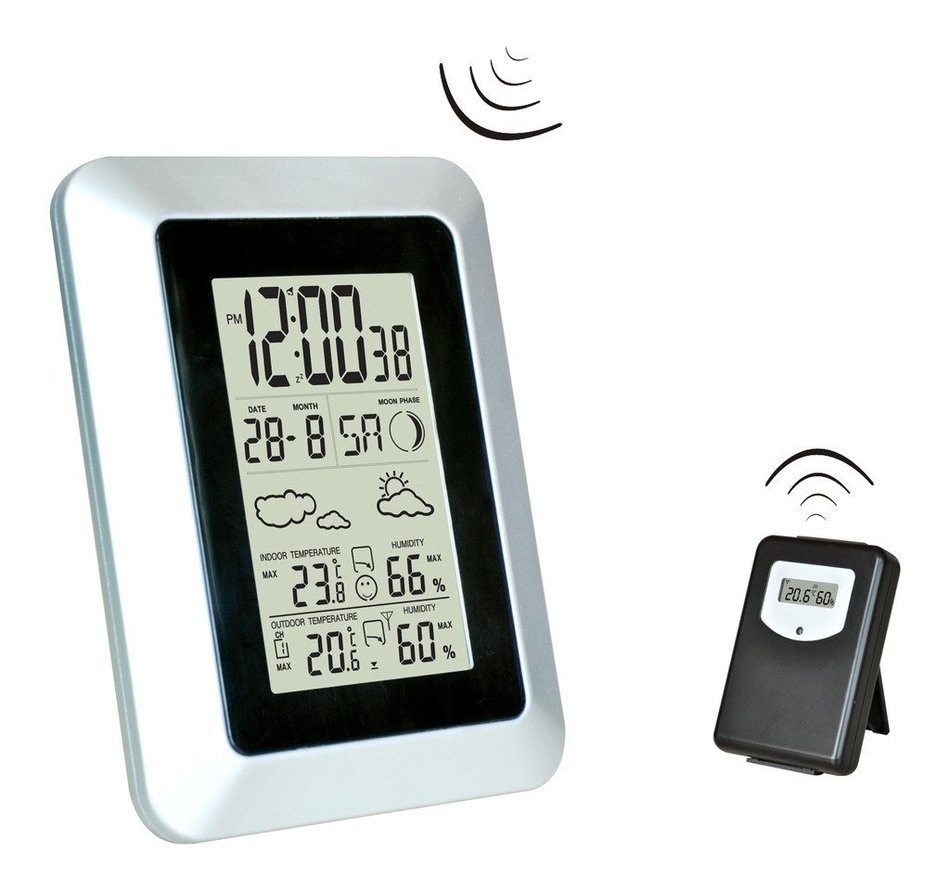 Next-shine Wireless Weather Forecaster Station with Thermometer Humidity Weather Forecast Clock and More,Gray N3