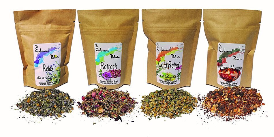 Enhanced Palate Therapeutic Organic Herbal Tea Sampler Relax, Refresh, Cold Relief, & Winter Warmth for Health...