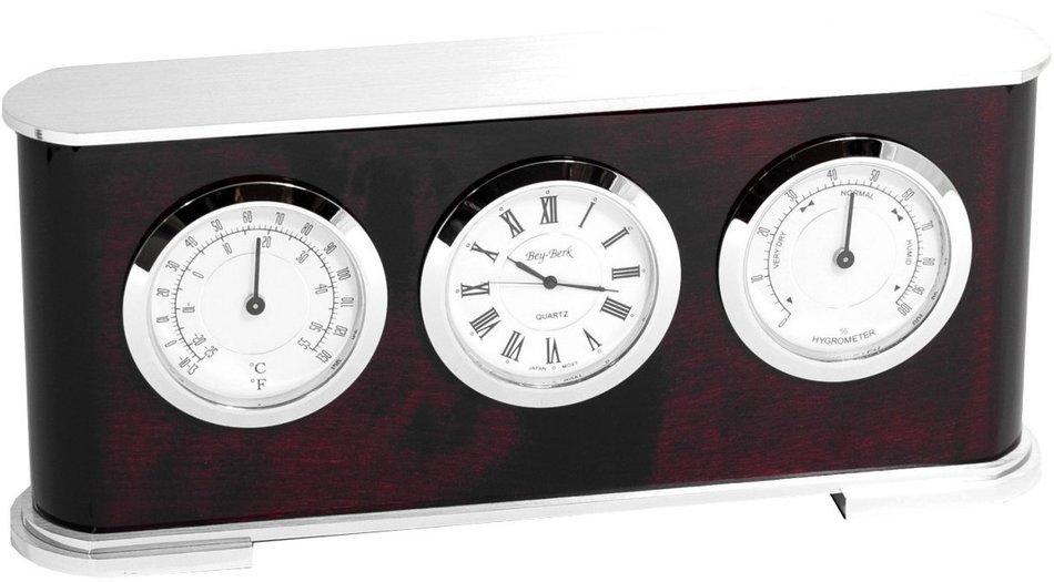 Bey-Berk International Rosewood Weather Station Desktop Clock