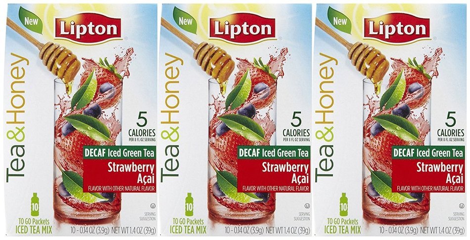 Lipton Tea & Honey To-Go Packets - Decaf Strawberry Acai Iced Green Tea - 10 ct - 3 pk N2