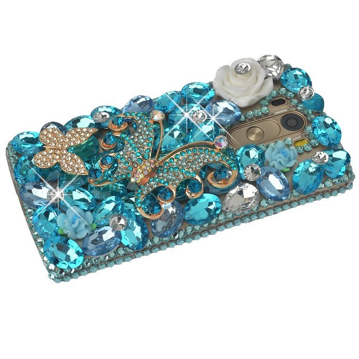 Spritech(TM) Clear Hard Bling Phone Case for LG G Stylo 2 LS775/LG Stylus 2 K520,Handmade Blue Crystal White Flower... N5