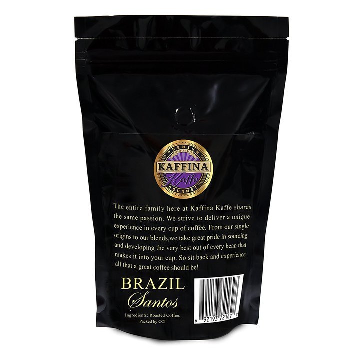 Kaffina Kaffe Premium Gourmet Ground Coffee - Single Origin - Medium Roasted Brazil Santos Coffee N13