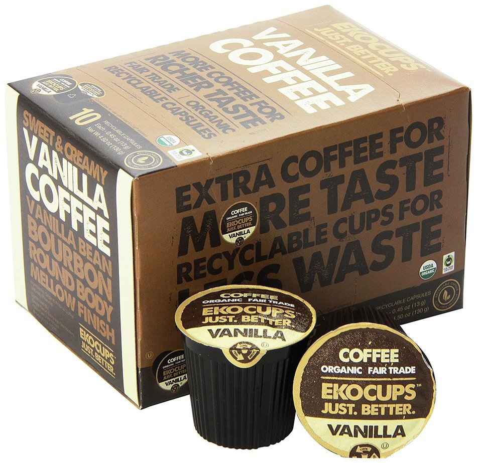 EKOCUPS Artisan Organic&nbsp;Vanilla&nbsp;Flavored Coffee, Medium roast, in Recyclable Single Serve CUps for the Keuirg... N3