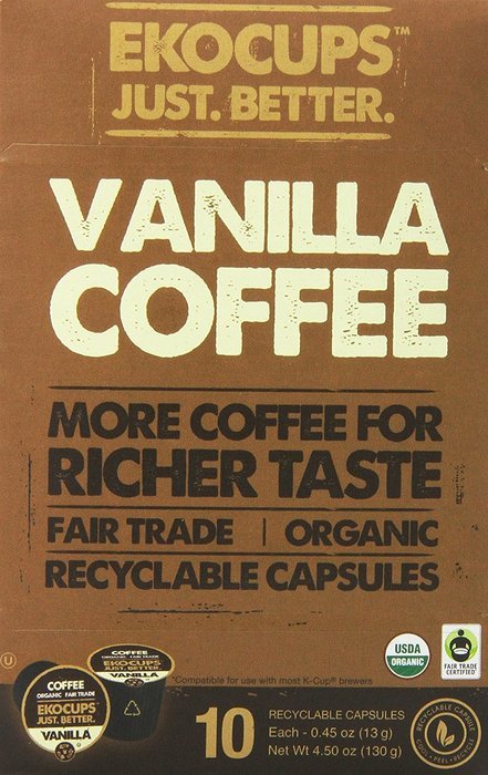 EKOCUPS Artisan Organic&nbsp;Vanilla&nbsp;Flavored Coffee, Medium roast, in Recyclable Single Serve CUps for the Keuirg... N4