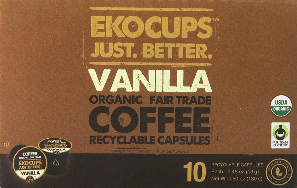 EKOCUPS Artisan Organic&nbsp;Vanilla&nbsp;Flavored Coffee, Medium roast, in Recyclable Single Serve CUps for the Keuirg... N5