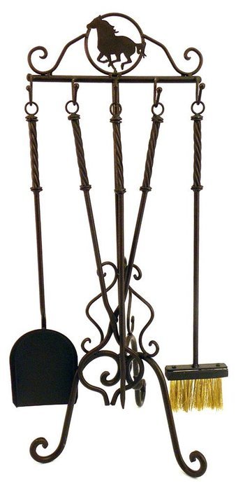 4 - Pc. DeLeon Collections Horse Design Metal Fireplace Tool Kit