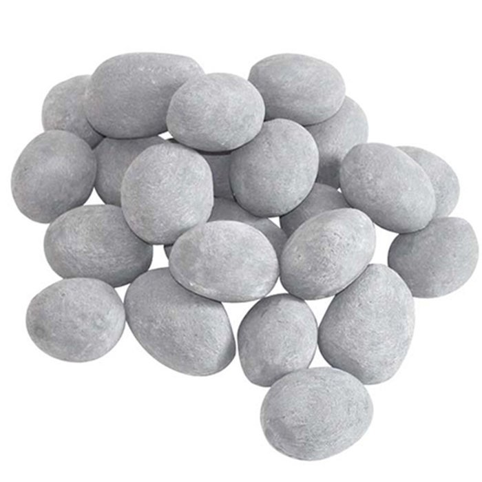 Set of 24 Ceramic Pebbles for Firepit or Fireplaces in Gray