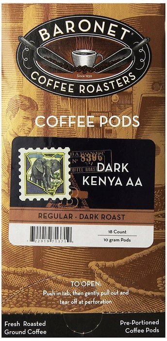Baronet Coffee Dark Kenya AA Dark Roast, 18-Count Coffee Pods (Pack of 3)