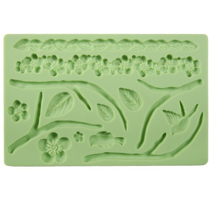 ETHAHE 20 x 12.6 x 0.9 cm Random Color Leaves Branch Silicone Cake Molding Fondant Tool N2