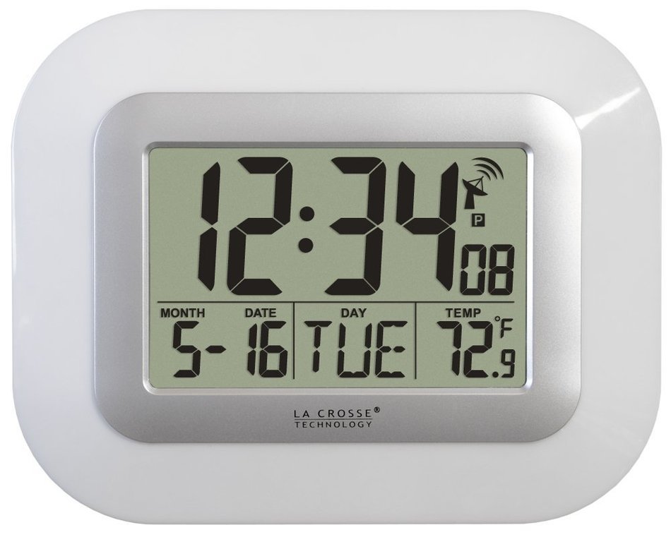 La Crosse Technology WT-8005U-S Atomic Digital Wall Clock with Indoor Temperature, Silver