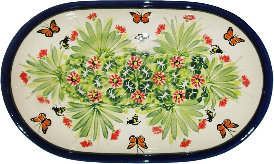 Boleslawiec Stoneware - Polish Pottery 10.75" Oval Serving Platter - Eva's Collection "Spring" N3