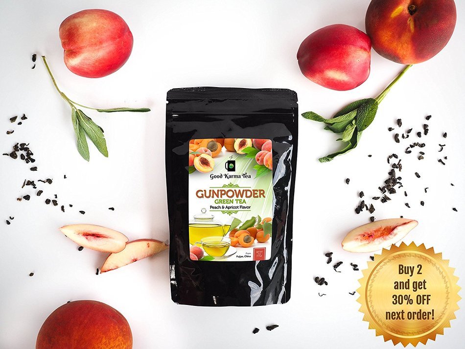 Good Karma Tea Gunpowder Peach Apricot Green Tea, 4 oz N7