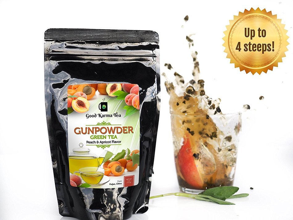 Good Karma Tea Gunpowder Peach Apricot Green Tea, 4 oz N8