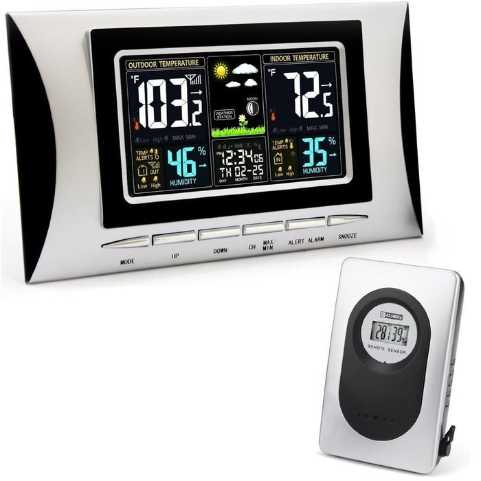 Next-shine Wireless Weather Forecaster Station with Thermometer Humidity Weather Forecast Clock and More,Gray N6