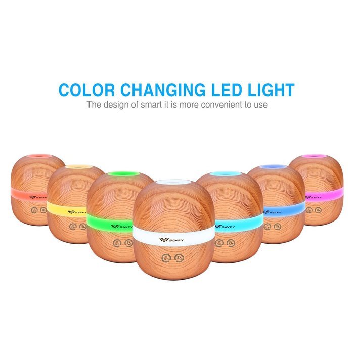 SAVFY 100ml Aromatherapy Essential Oil Diffuser Wood Grain Design with 7 Color LED Lights Changing and Waterless... N3